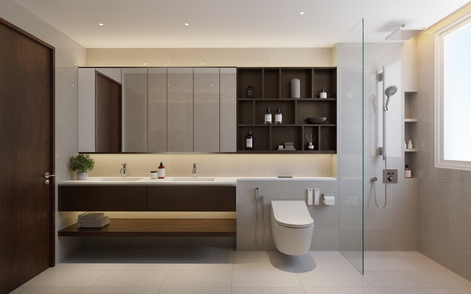 Bathroom vanity, shower screen and sanitary fitting details